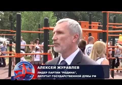 Журавлев и знаменитый культурист Федоров открыли площадку для воркаута в Рамони, 28.07.2016