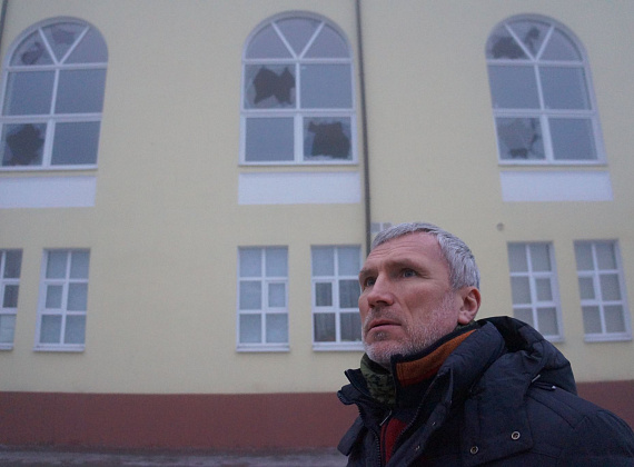 Алексей Журавлёв у ДК им. Куйбышева в Донецке, 30.01.2015