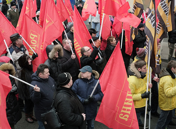 Колонна "РОДИНЫ" на шествии в поддержку русских на Украине, Москва, 2 марта 2014 г.