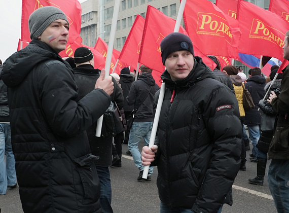 Колонна "РОДИНЫ" на шествии в поддержку русских на Украине, Москва, 2 марта 2014 г.