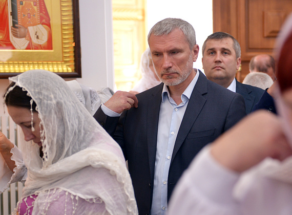 Алексей Журавлев на богослужении в воронежском храме в День крещения Руси, 28.07.2016