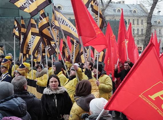 Колонна "РОДИНЫ" на шествии в поддержку русских на Украине, Москва, 2 марта 2014 г.