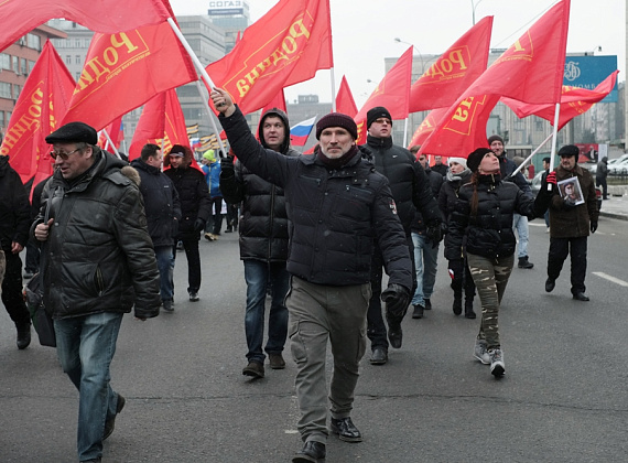 Колонна "РОДИНЫ" на шествии в поддержку русских на Украине, Москва, 2 марта 2014 г.