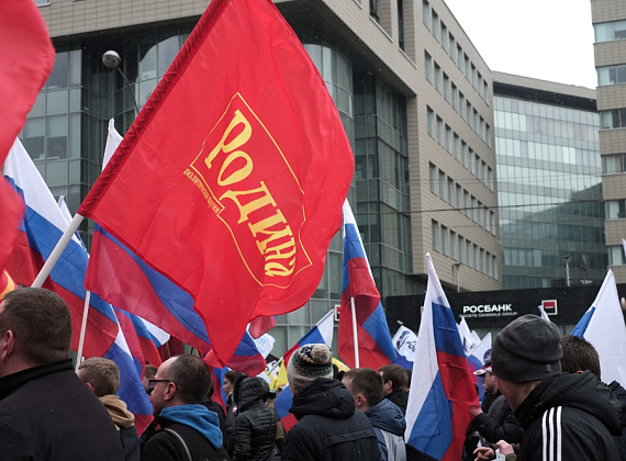 Колонна "РОДИНЫ" на шествии в поддержку русских на Украине, Москва, 2 марта 2014 г.