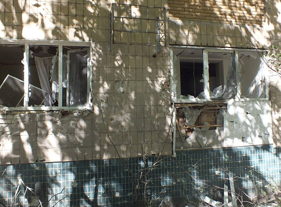 Алексей Журавлёв в Донецке. Последствия обстрелов хунты, 22 сентября 2014 г.