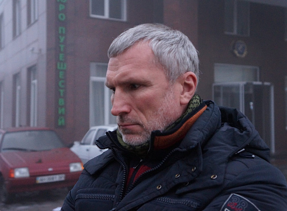 Алексей Журавлёв у ДК им. Куйбышева в Донецке, 30.01.2015