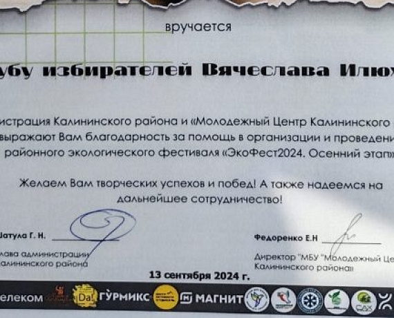 Клуб избирателей Вячеслава Илюхина помог в проведении молодежного фестиваля "Экофест-2024"