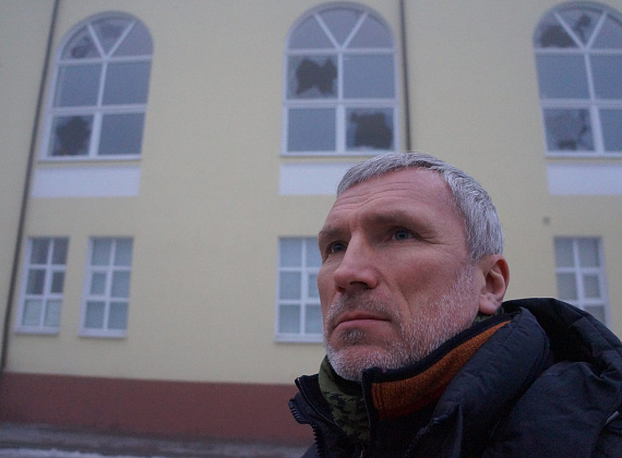 Алексей Журавлёв у ДК им. Куйбышева в Донецке, 30.01.2015